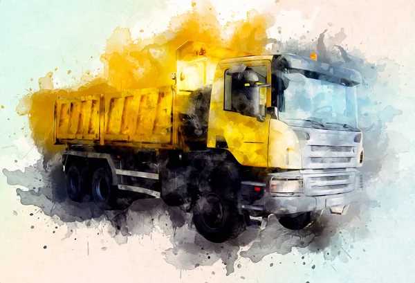 Yellow Dump Truck Illustration Art Drawing Sketch Retro Antique Vintage — Stock Photo, Image