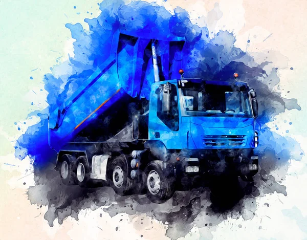 Yellow dump truck illustration art drawing sketch retro antique vintage