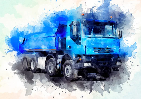 Yellow dump truck illustration art drawing sketch retro antique vintage