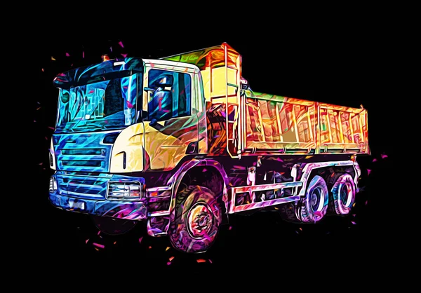 Κίτρινη Χωματερή Φορτηγό Εικονογράφηση Τέχνη Σχέδιο Ρετρό Αντίκες — Φωτογραφία Αρχείου