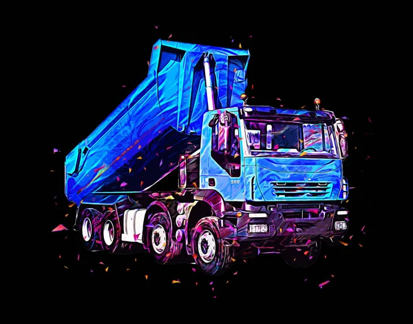 Gele Dump Truck Illustratie Kunst Tekening Schets Retro Antiek Vintage — Stockfoto