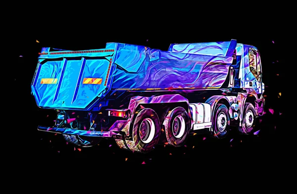 Gele Dump Truck Illustratie Kunst Tekening Schets Retro Antiek Vintage — Stockfoto