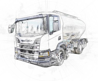 Büyük bir benzin deposu yol alıyor. Resim, antika, antika.