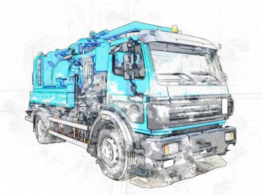 Büyük bir benzin deposu yol alıyor. Resim, antika, antika.