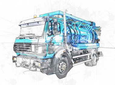 Büyük bir benzin deposu yol alıyor. Resim, antika, antika.