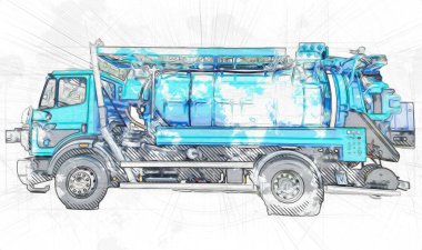 Büyük bir benzin deposu yol alıyor. Resim, antika, antika.