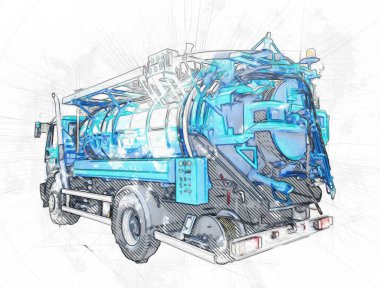 Büyük bir benzin deposu yol alıyor. Resim, antika, antika.