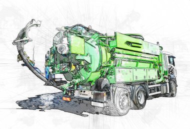 Büyük bir benzin deposu yol alıyor. Resim, antika, antika.