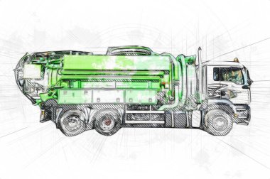 Büyük bir benzin deposu yol alıyor. Resim, antika, antika.