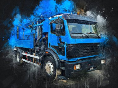 Büyük bir benzin deposu yol alıyor. Resim, antika, antika.