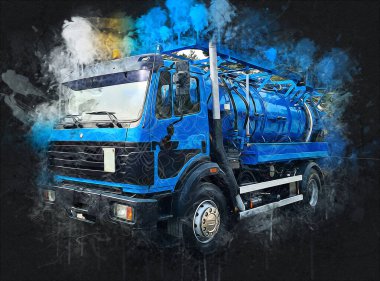 Büyük bir benzin deposu yol alıyor. Resim, antika, antika.