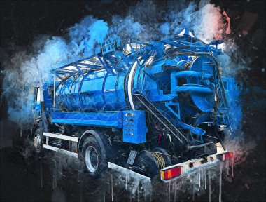 Büyük bir benzin deposu yol alıyor. Resim, antika, antika.
