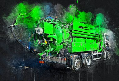 Büyük bir benzin deposu yol alıyor. Resim, antika, antika.