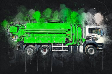 Büyük bir benzin deposu yol alıyor. Resim, antika, antika.