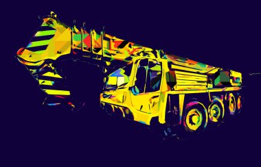 Gezici vinç yükselişte açık hava kamyon vintage çizim çizimi