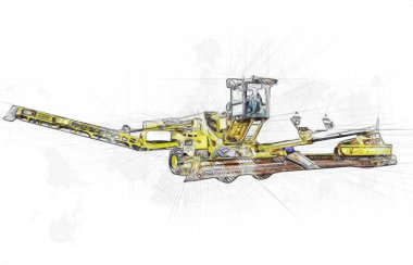 Modern tarımsal birleşim beyaz arka planda izole edilmiş eskiz eskizi antika