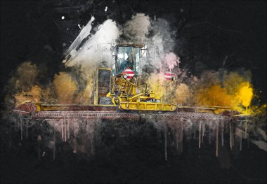 Modern tarımsal birleşim beyaz arka planda izole edilmiş eskiz eskizi antika