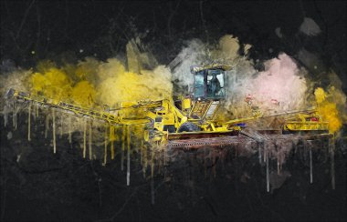 Modern tarımsal birleşim beyaz arka planda izole edilmiş eskiz eskizi antika