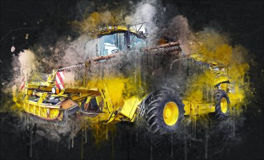 Modern tarımsal birleşim beyaz arka planda izole edilmiş eskiz eskizi antika