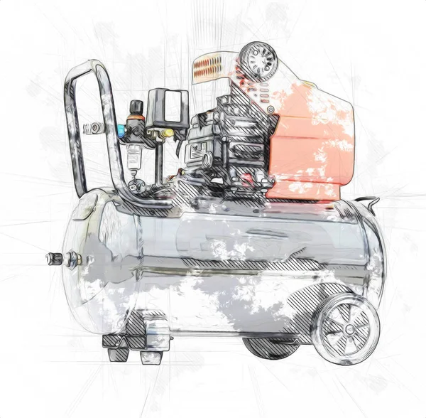 Powerful Air Compressor Illustration Drawing Sketch Vintage Retro — Stock Photo, Image