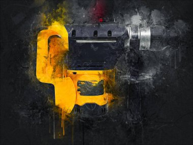 Ağır sarı siyah çekiç matkap matkap elle delme aleti beyaz arka planda izole edilmiş. İnşaat sektörü araçları kavramı