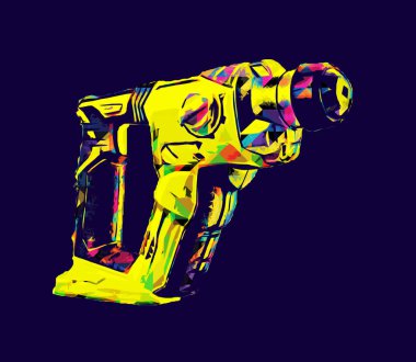 Ağır sarı siyah çekiç matkap matkap elle delme aleti beyaz arka planda izole edilmiş. İnşaat sektörü araçları kavramı