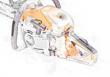 Zincirli testere çizimi, eskiz, antika, antika...