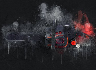 Zincirli testere çizimi, eskiz, antika, antika...