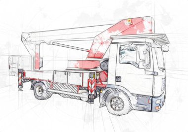 İnşaat sahasında forklift, yapım parçaları çizim sanatını yükseltmeye hazırlanıyor