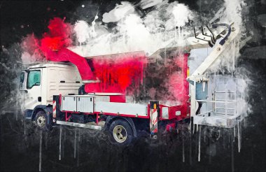 İnşaat sahasında forklift, yapım parçaları çizim sanatını yükseltmeye hazırlanıyor