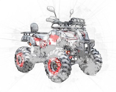 ATV Dörtlü Bisiklet, Her Arazi Aracı, kırpma yolu sanat çizimi klasik çizimi