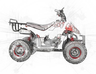 ATV Dörtlü Bisiklet, Her Arazi Aracı, kırpma yolu sanat çizimi klasik çizimi
