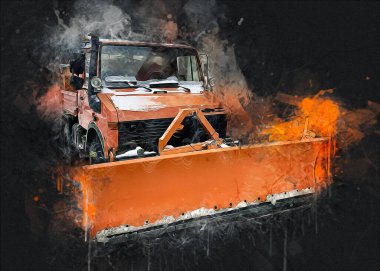 Çöp tenekesi kollu çöp kamyonu. Yatay olarak. Resim çizimi çizimi