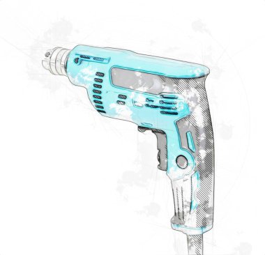 Matkap ucu ile kablosuz matkap aynı zamanda vida silah sanat çizimi çizim çizimi olarak çalışır