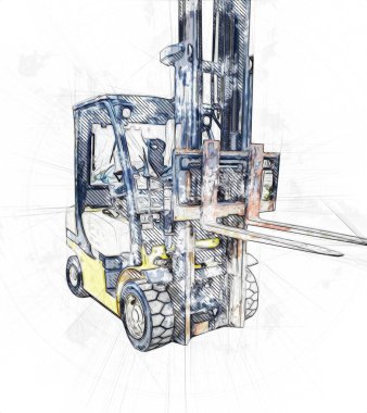 Beyaz izole edilmiş arkaplan resim çizimi üzerine forklift kamyonu