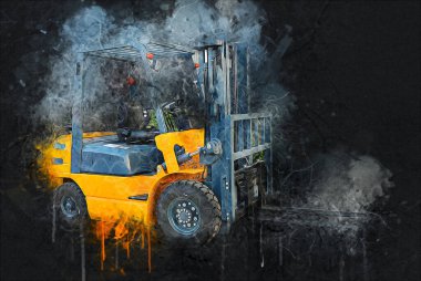 Beyaz izole edilmiş arkaplan resim çizimi üzerine forklift kamyonu