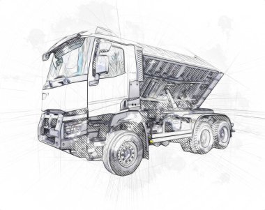 Sarı damperli kamyon çizimi eskiz çizimi antika antika