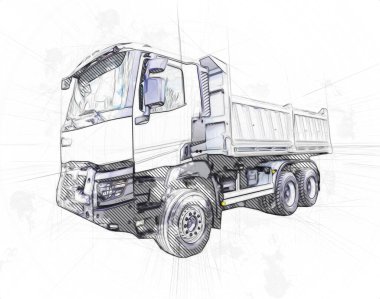 Sarı damperli kamyon çizimi eskiz çizimi antika antika