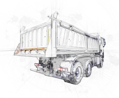 Sarı damperli kamyon çizimi eskiz çizimi antika antika