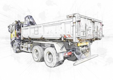 Sarı damperli kamyon çizimi eskiz çizimi antika antika