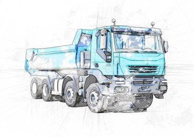 Sarı damperli kamyon çizimi eskiz çizimi antika antika