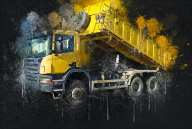 Sarı damperli kamyon çizimi eskiz çizimi antika antika