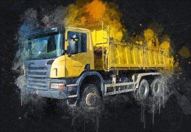 Sarı damperli kamyon çizimi eskiz çizimi antika antika