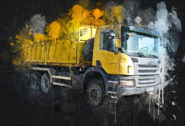 Sarı damperli kamyon çizimi eskiz çizimi antika antika