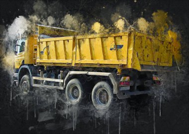 Sarı damperli kamyon çizimi eskiz çizimi antika antika