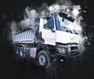 Sarı damperli kamyon çizimi eskiz çizimi antika antika