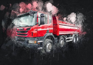 Sarı damperli kamyon çizimi eskiz çizimi antika antika