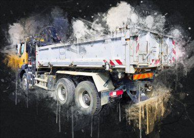 Sarı damperli kamyon çizimi eskiz çizimi antika antika