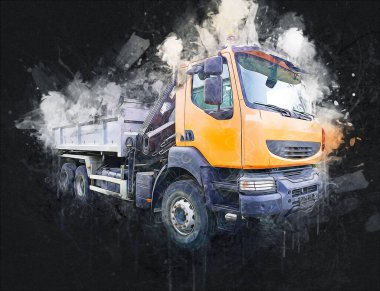 Sarı damperli kamyon çizimi eskiz çizimi antika antika