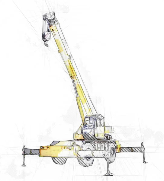 建筑工地叉车 准备提高建筑部分插画艺术绘图 — 图库照片